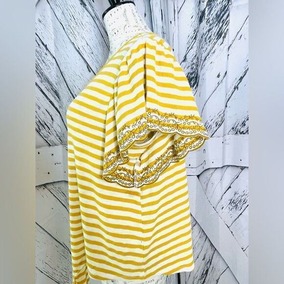 Eyeshadow Top Stripes & Flutter Sleeves Tie Waist L - Picture 3 of 8